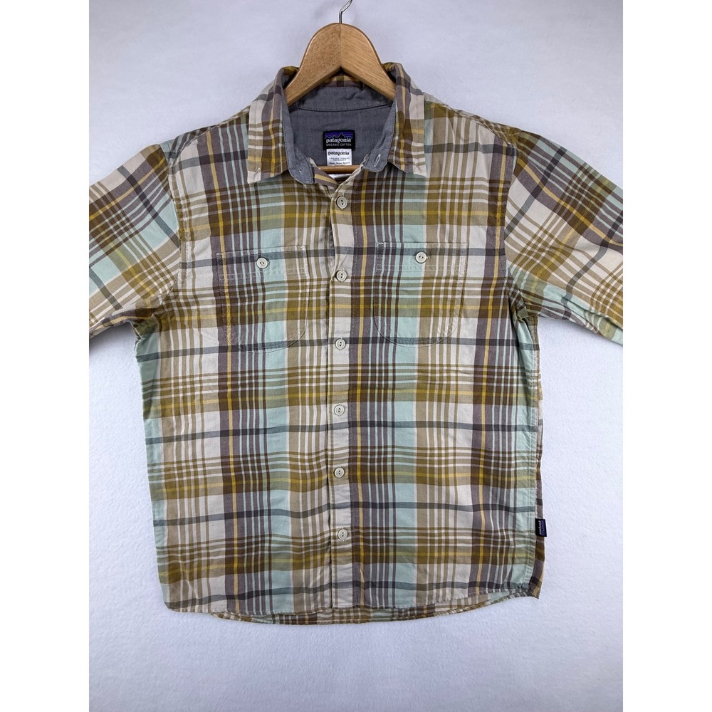 Patagonia Plaid‎ Button Down Shirt Mens Large Organic Cotton Long Sleeve Green